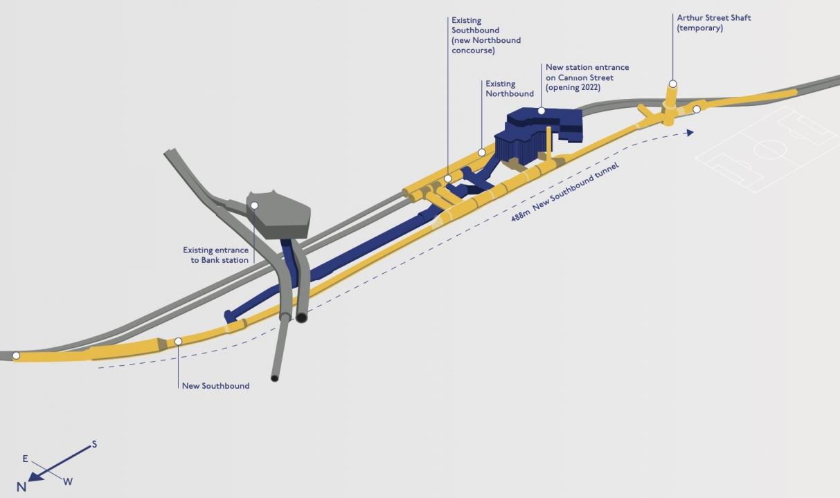 Diagram of Bank station tunnel work 