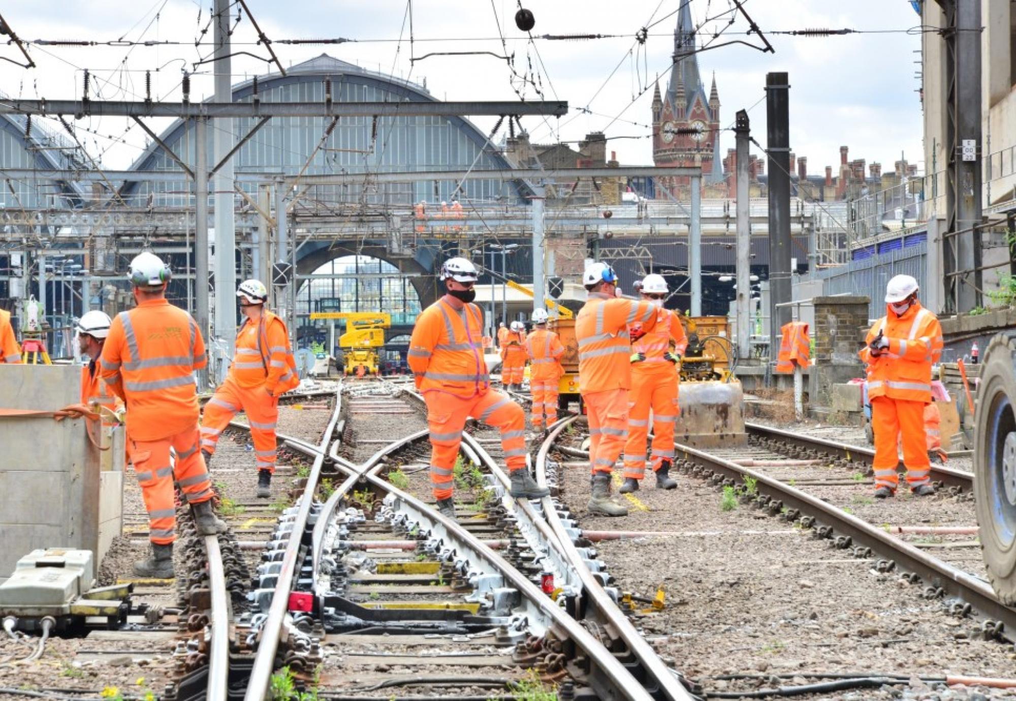 Network Rail engineers on the railway track 
