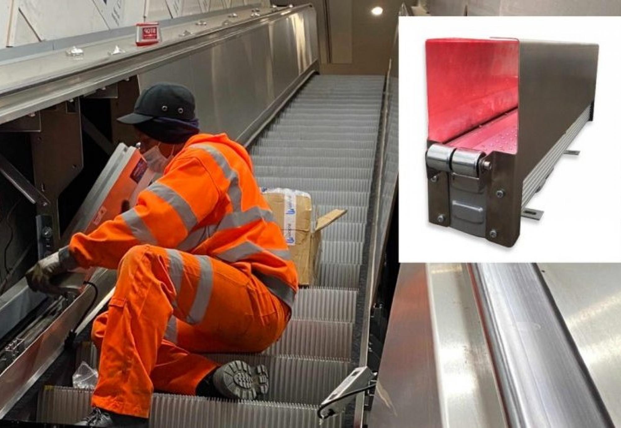 Engineer using ultraviolet technology to disinfect rail station
