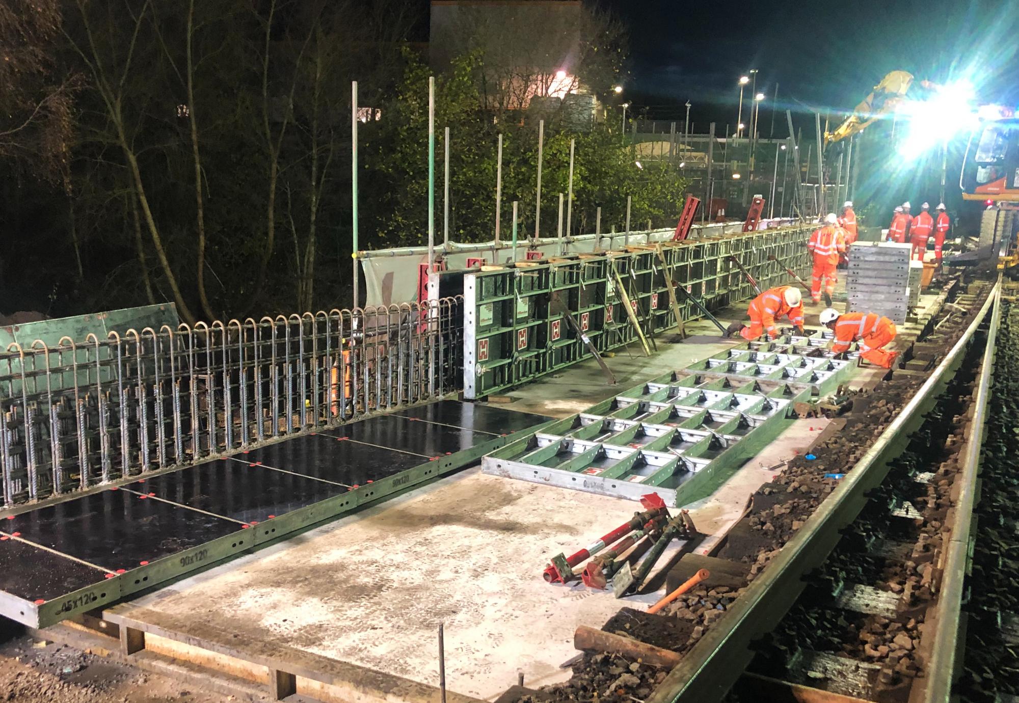 Night working to build new bridge deck after Carlisle freight train derailment, via Network Rail 
