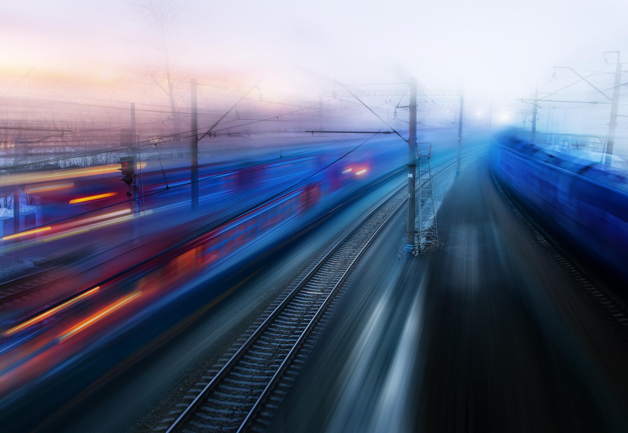 Motion blurred image of trains