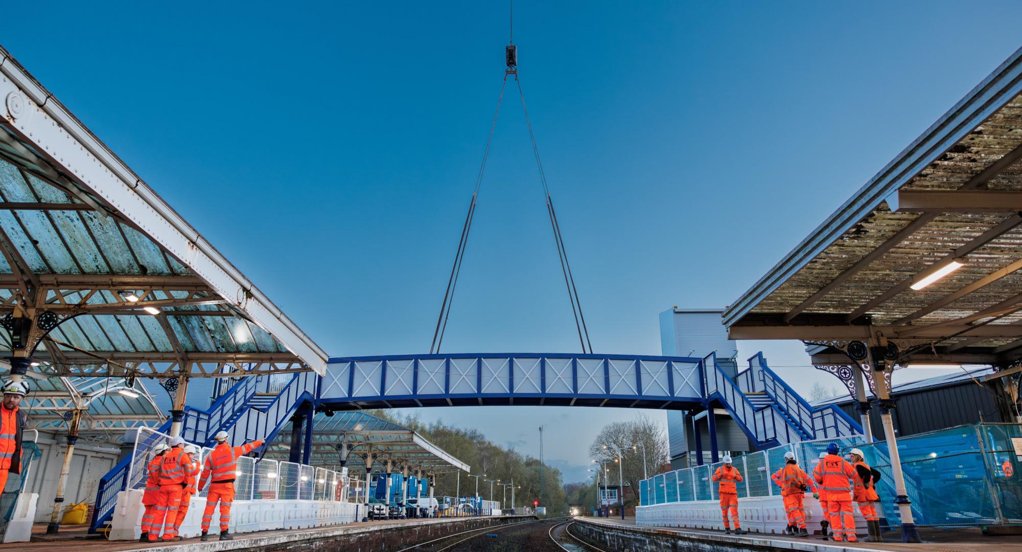 Footbridge being installed at Dumfries station