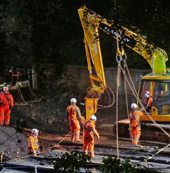 Network Rail employees working on Taylors Bridge in Todmorden 