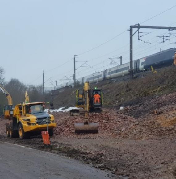 Hillmorton Junction landslip repairs February 2021