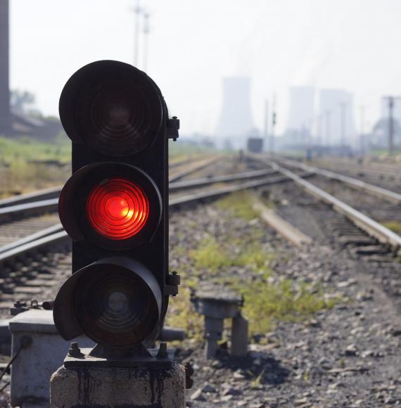 Signal on section of a railway track