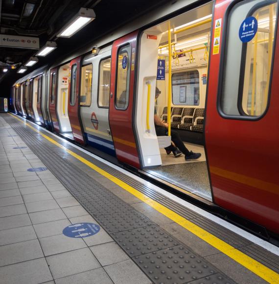 London Underground train at station with the doors open
