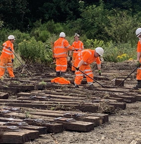 Workers removing redundant track at Levenmouth