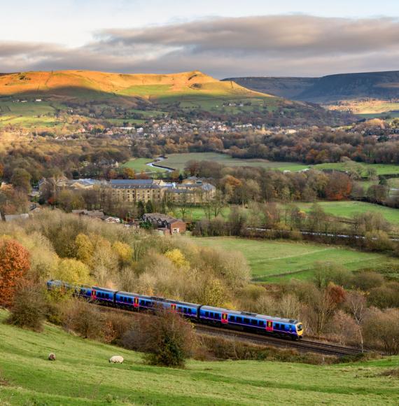 Train travels through Greater Manchester