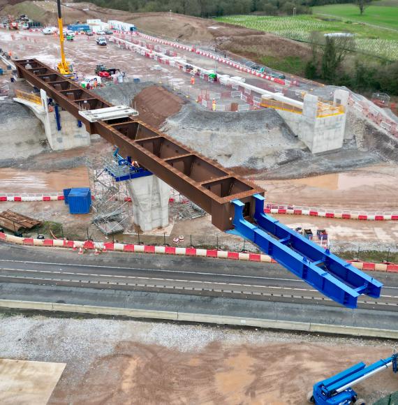 84 metre steel viaduct section moving over the westbound link road