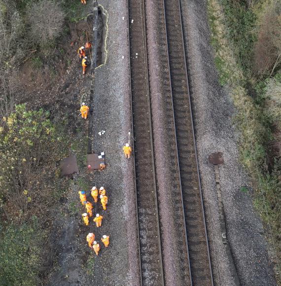 Engineers working on a landslip at Aycliffe