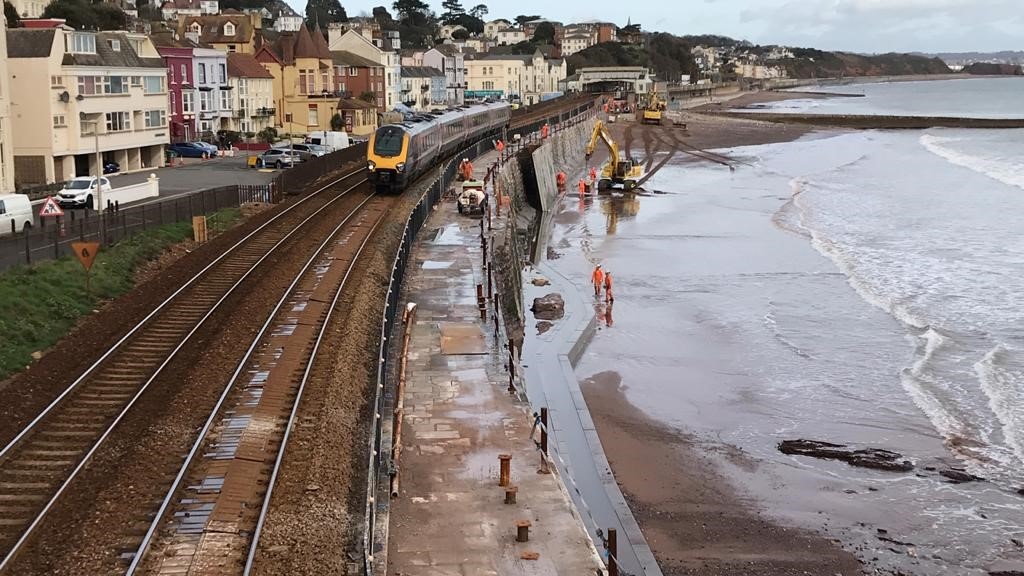Network Rail install new Dawlish sea wall 