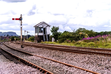 Halton Curve signal box front view and track July 2017 edit