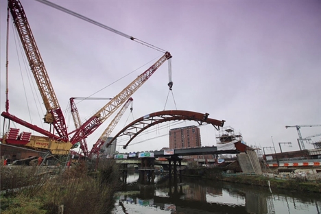 The Ordsall Chord arch about to be liften into place 21 February 2017