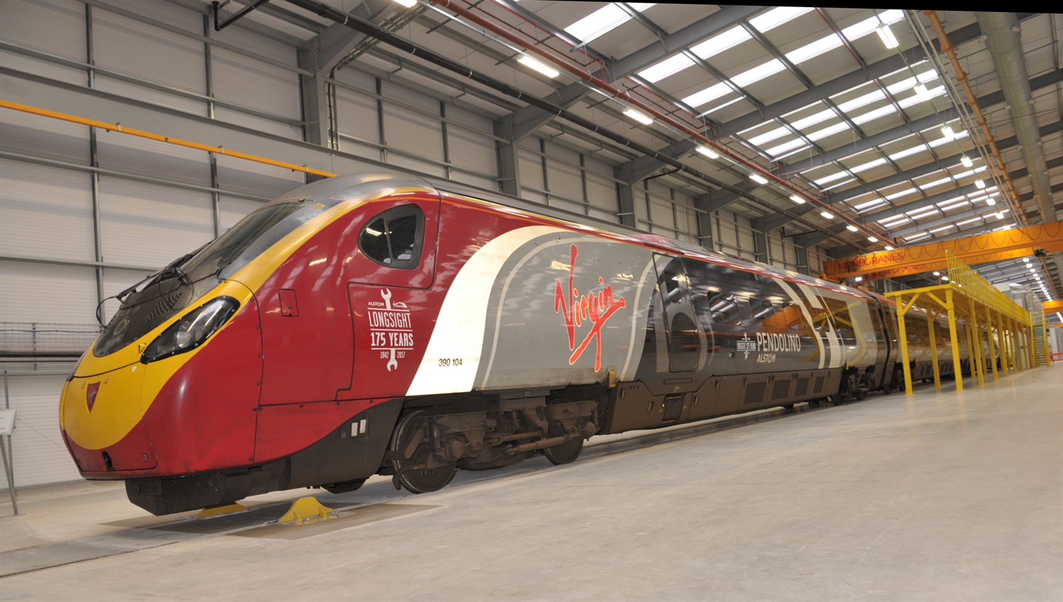 The first Pendolino to be worked upon sitting in the vast new site
