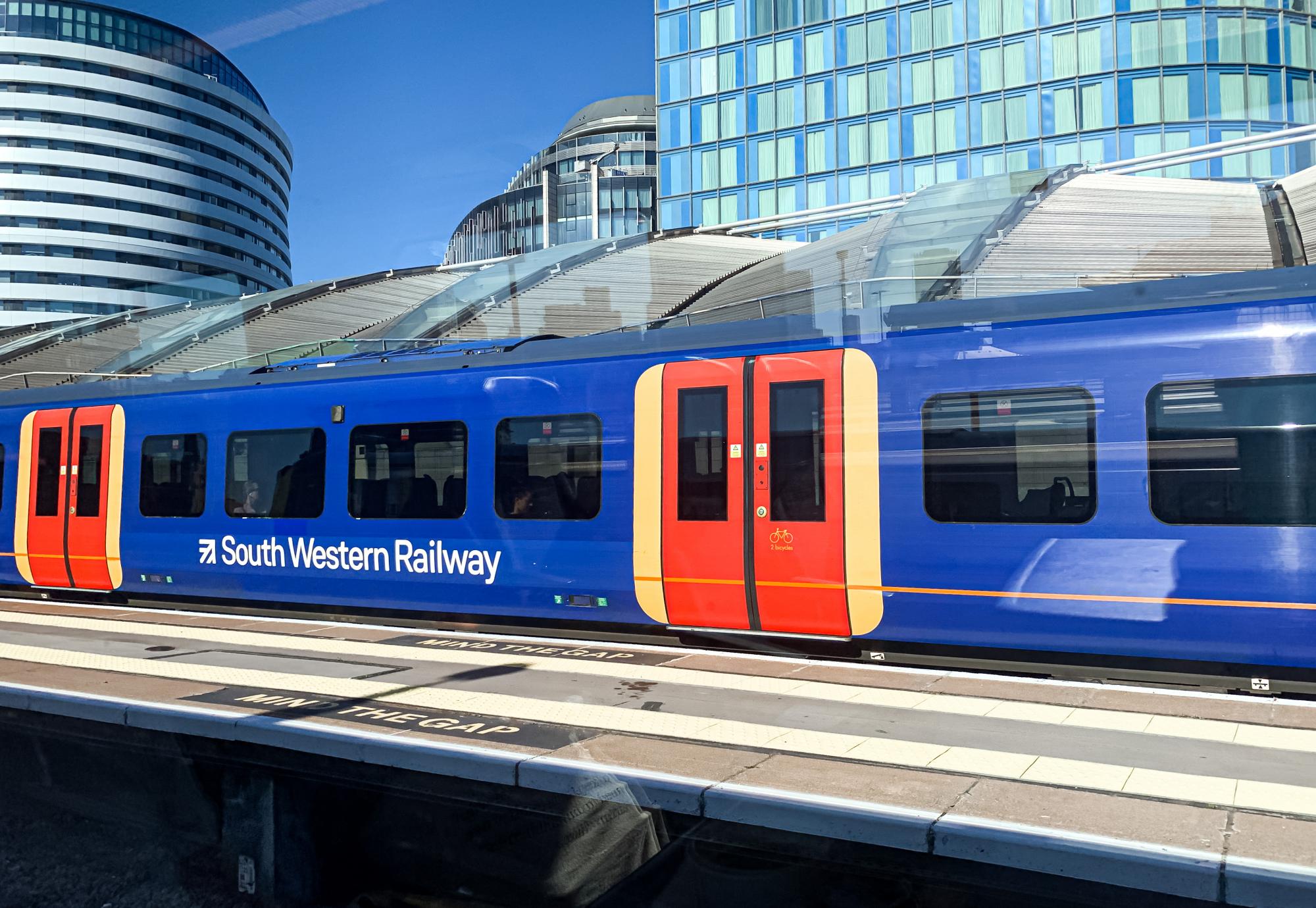 South Western Railway train at Waterloo Station in London, England, via Istock