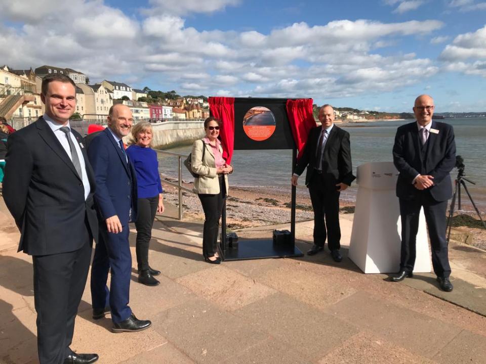 Rail Minister opening the new sea wall near Dawlish station 