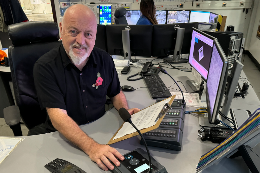 Bill Baily at a control desk at TFL