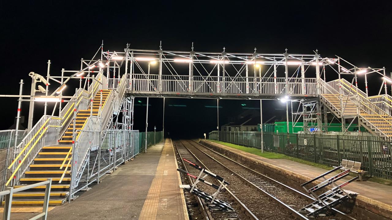 Temporary footbridge at Harrington Station, via Network Rail 