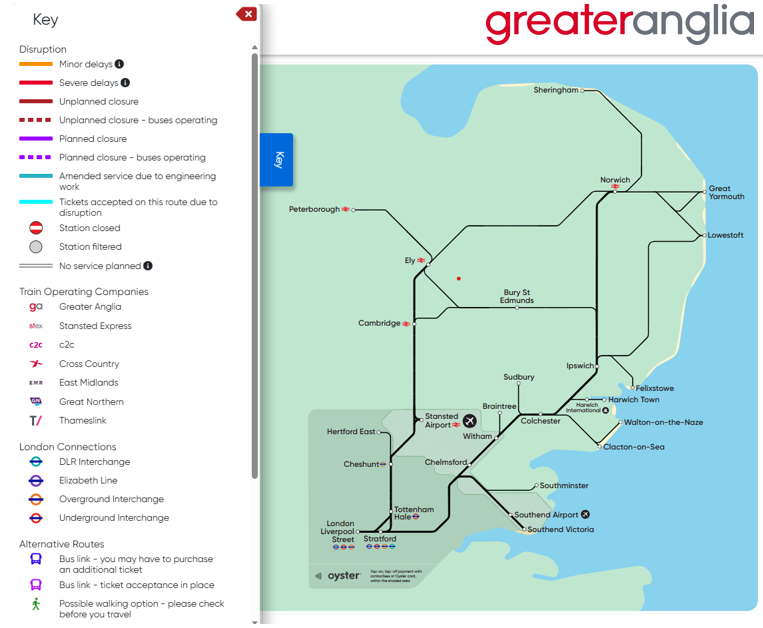 Greater Anglia Map