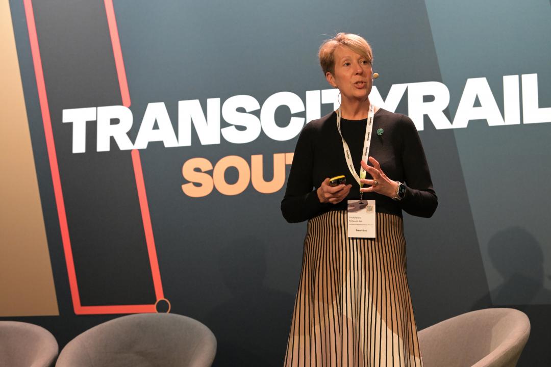 Liz Baldwin speaking at TransCityRail SOUTH 2024