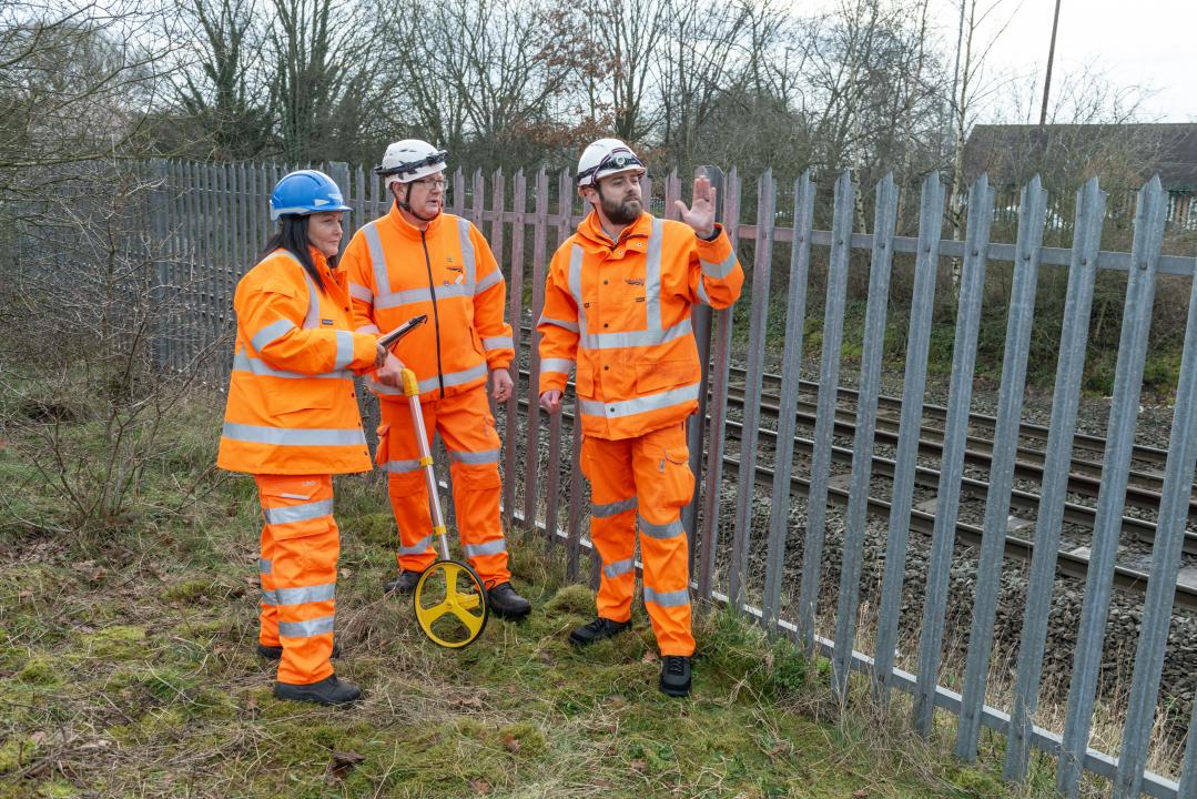 Network Rail staff carrying out survey work on the Aldridge station site