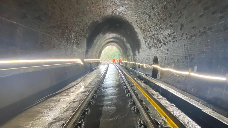 New track slab and track inside Mountfield Tunnel, via Network Rail 
