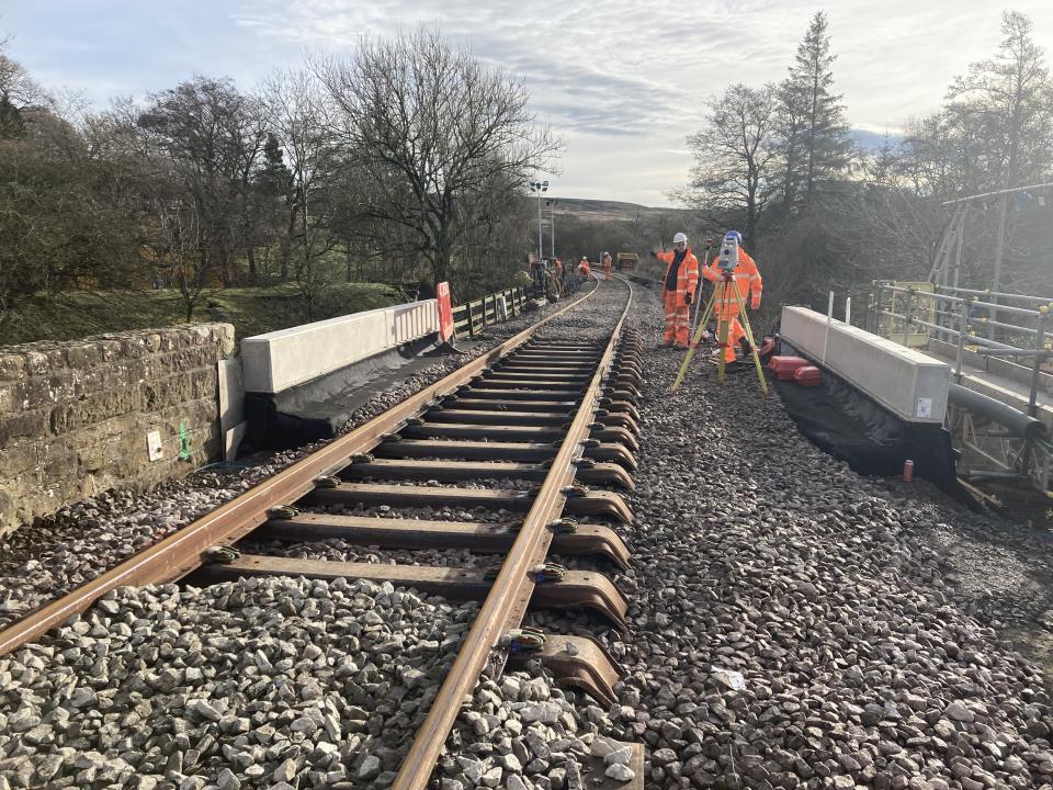 New track, sleepers and ballast laid over the top of the new bridge deck near Commondale station, via Network Rail 