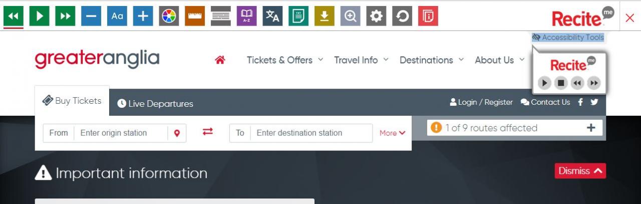 Recite Me toolbar, via Greater Anglia