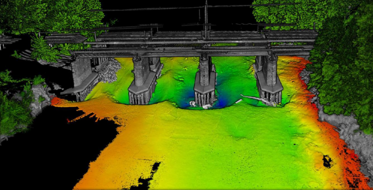 River Eden LIDAR scan showing scale of the scour before work started in summer 2021. Via Network Rail 
