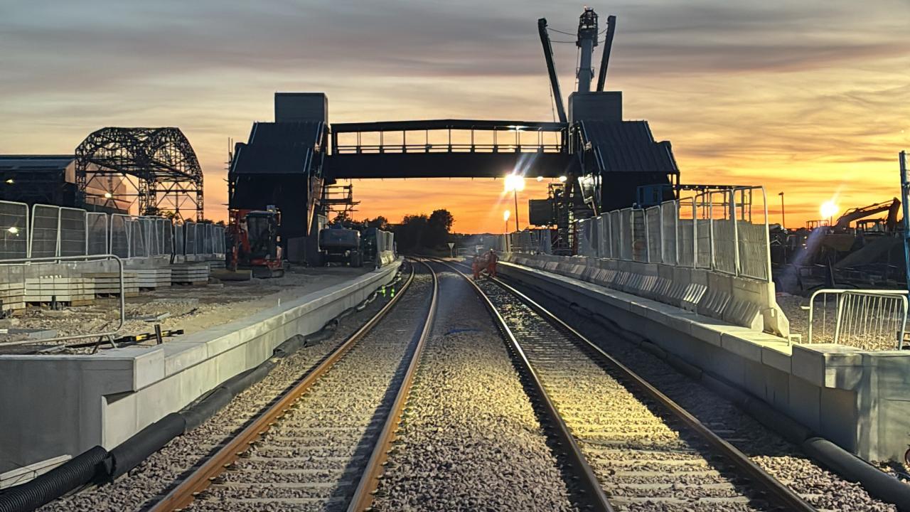 The footbridge in place