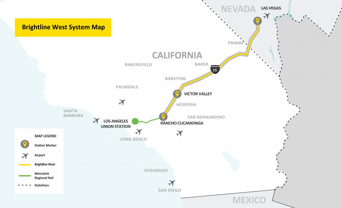 Brightline Map of California and Nevada