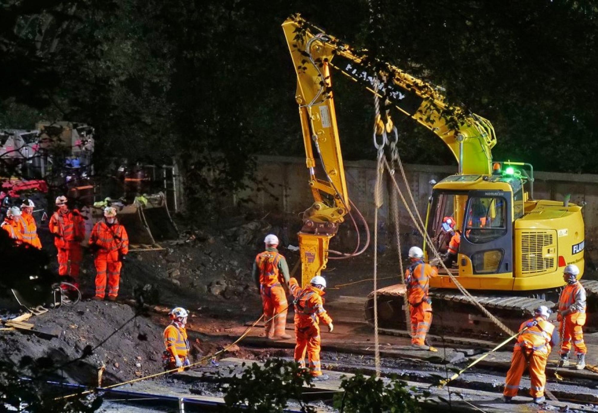 Network Rail employees working on Taylors Bridge in Todmorden 