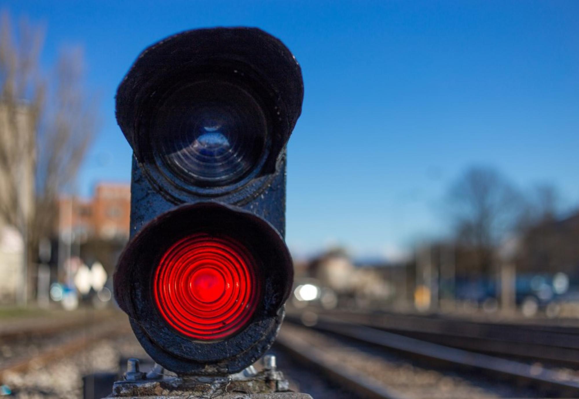 Railway red traffic light stop signal.