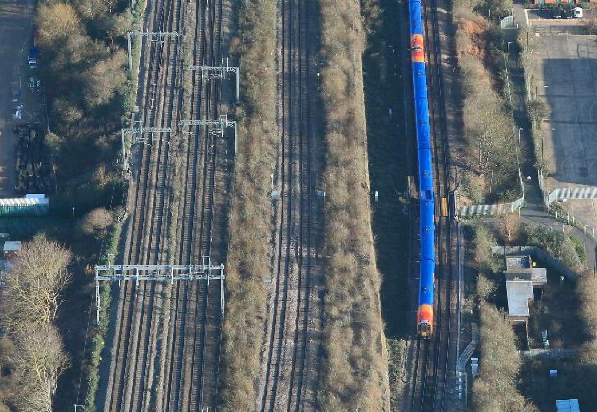 Aerial view of Reading rail line