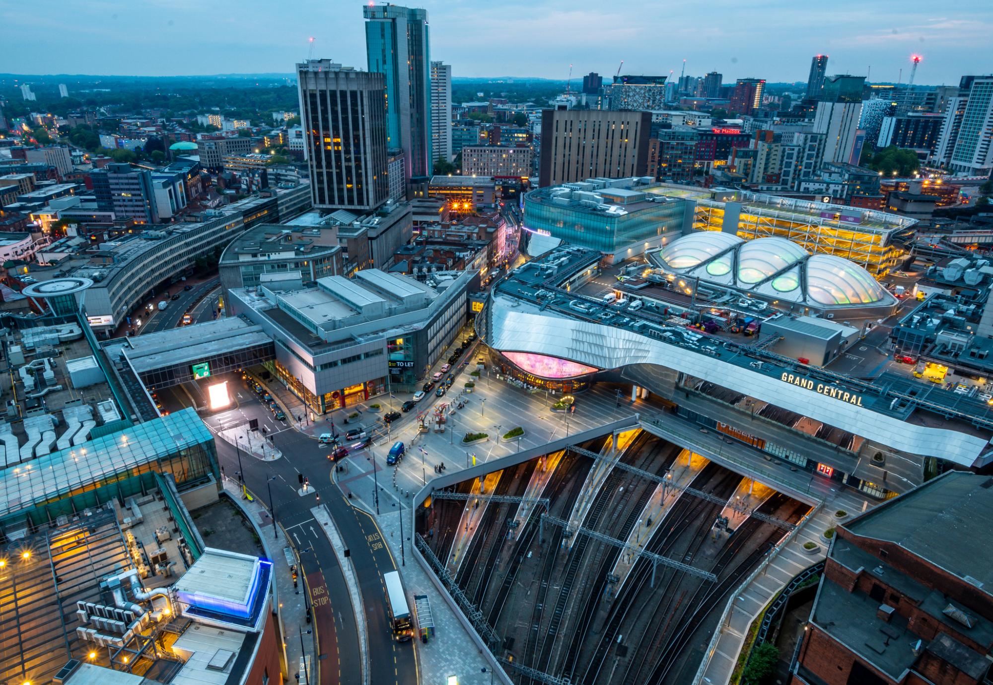 Aerial cityscape of Birmingham