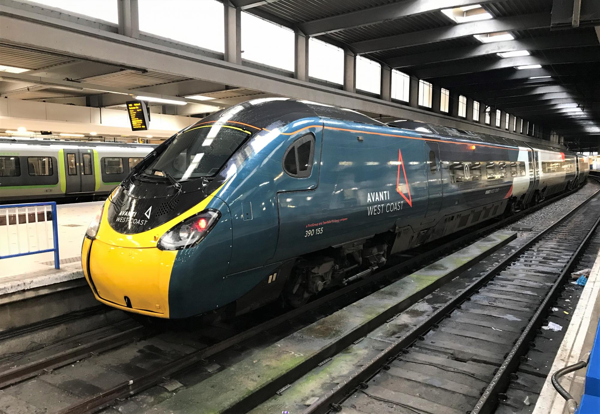 Pendolino train departing London Euston train station