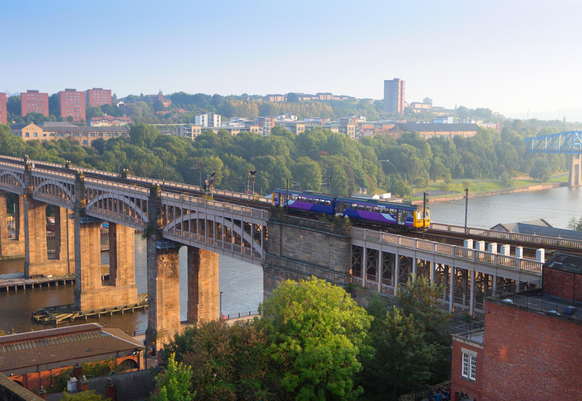 Train crossing a bridge in Newcastle