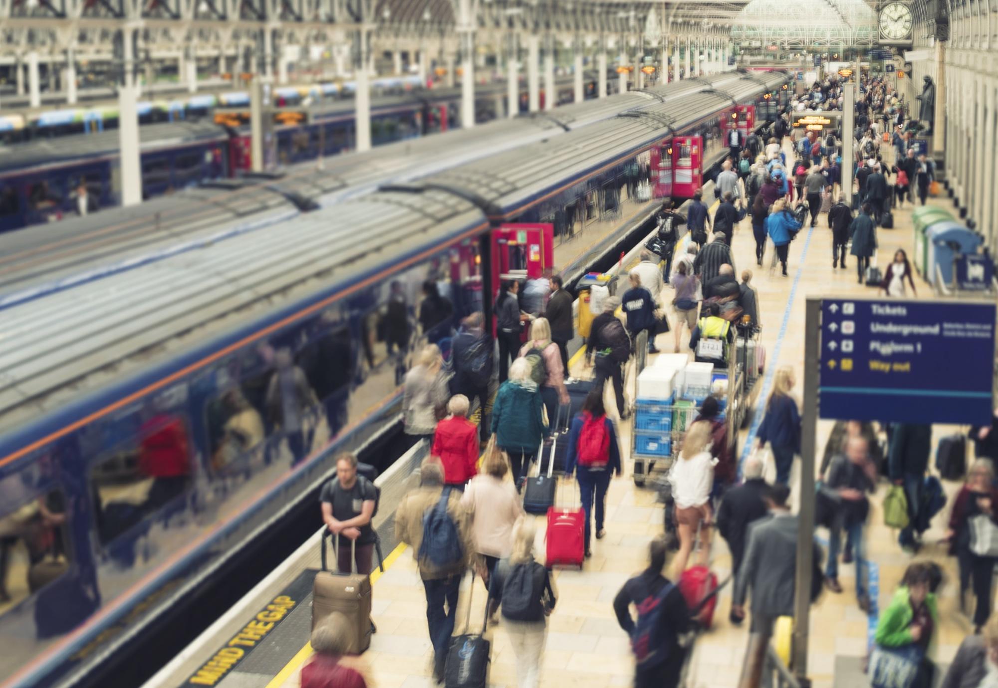 Passengers on a train station platform