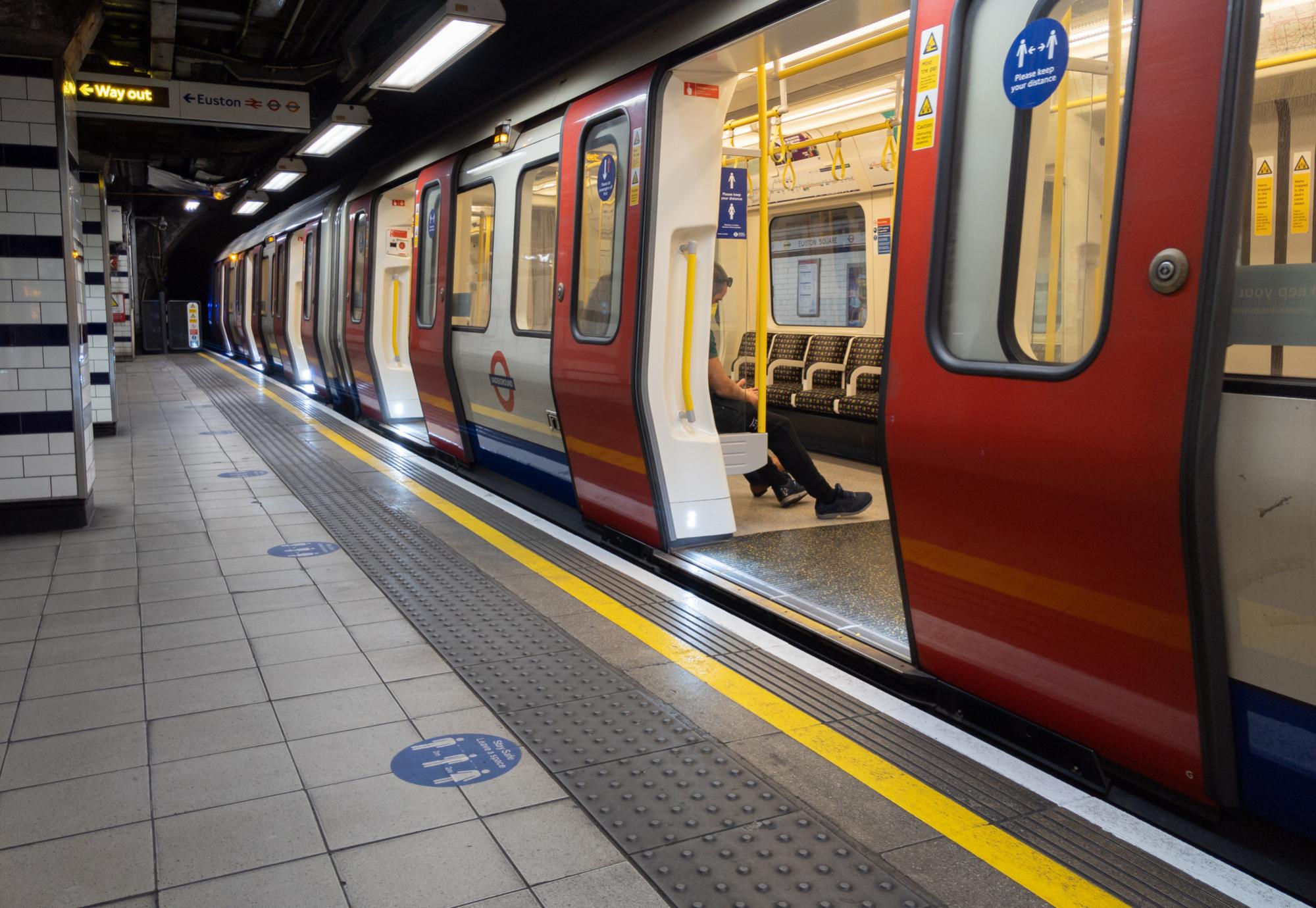 London Underground train at station with the doors open