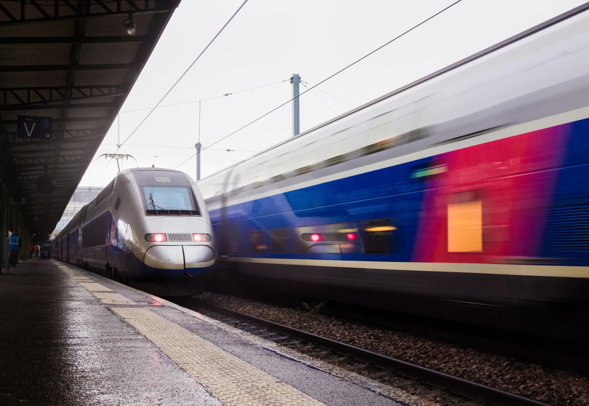 TGV train in France leaving a station