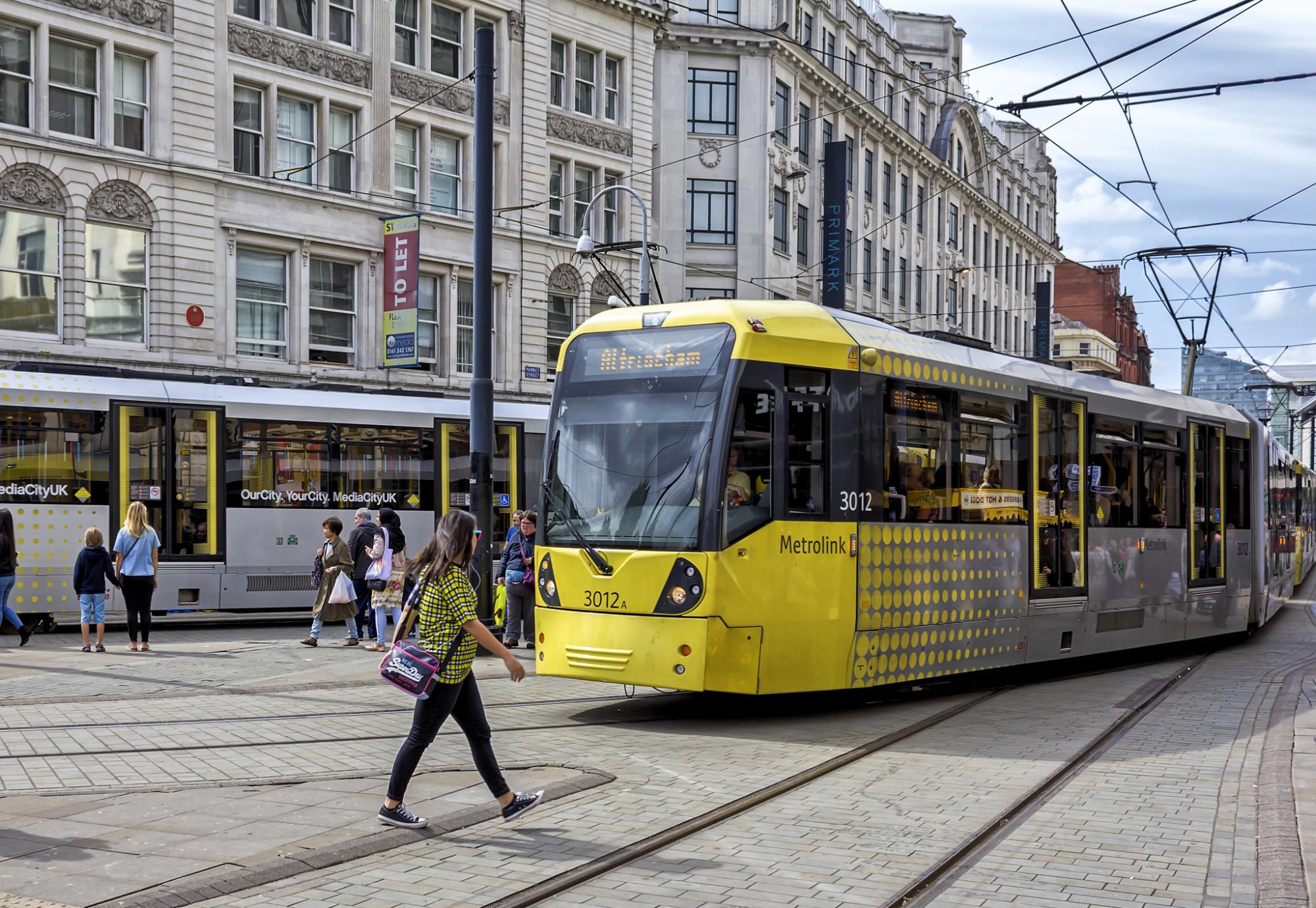 Metrolink tram in Manchester city centre