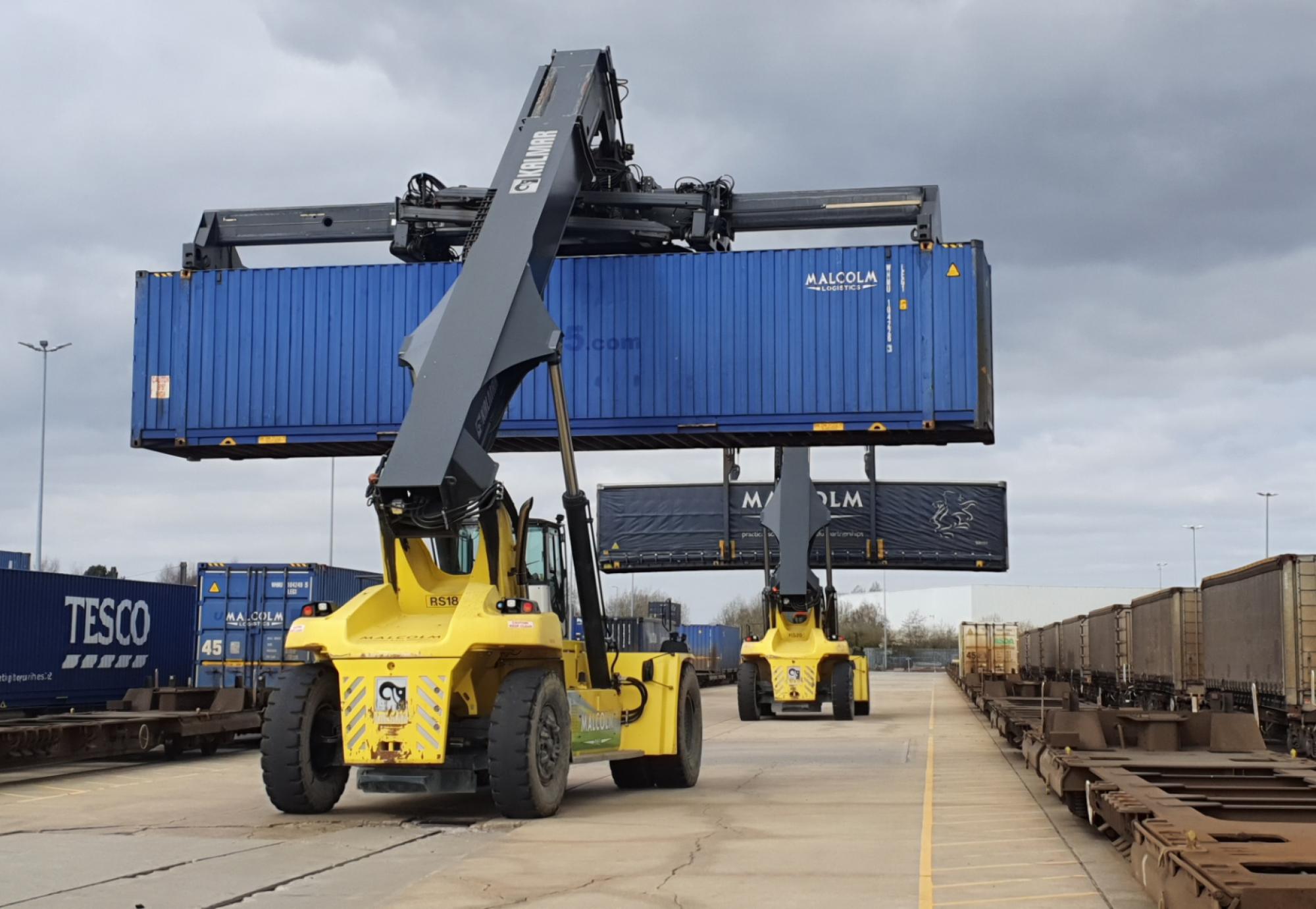 Freight being loaded on trains