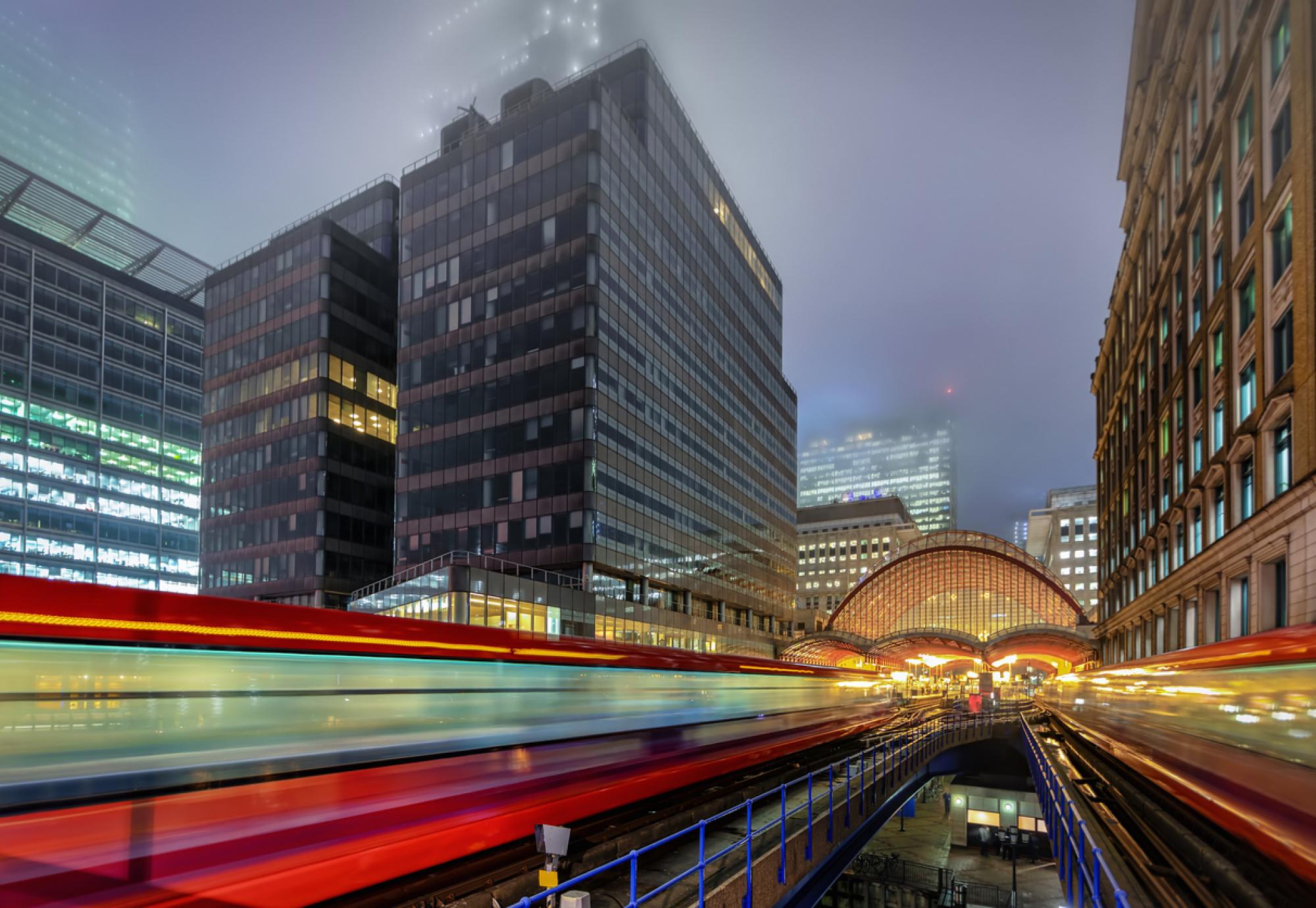 Train departs from station