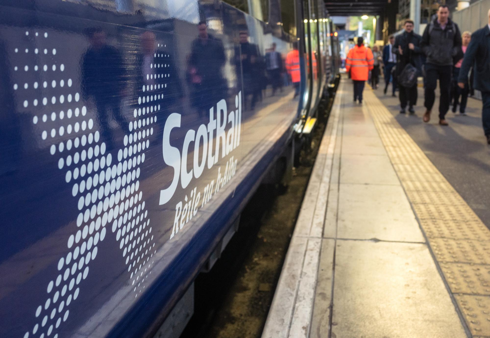 ScotRail train at a station platform