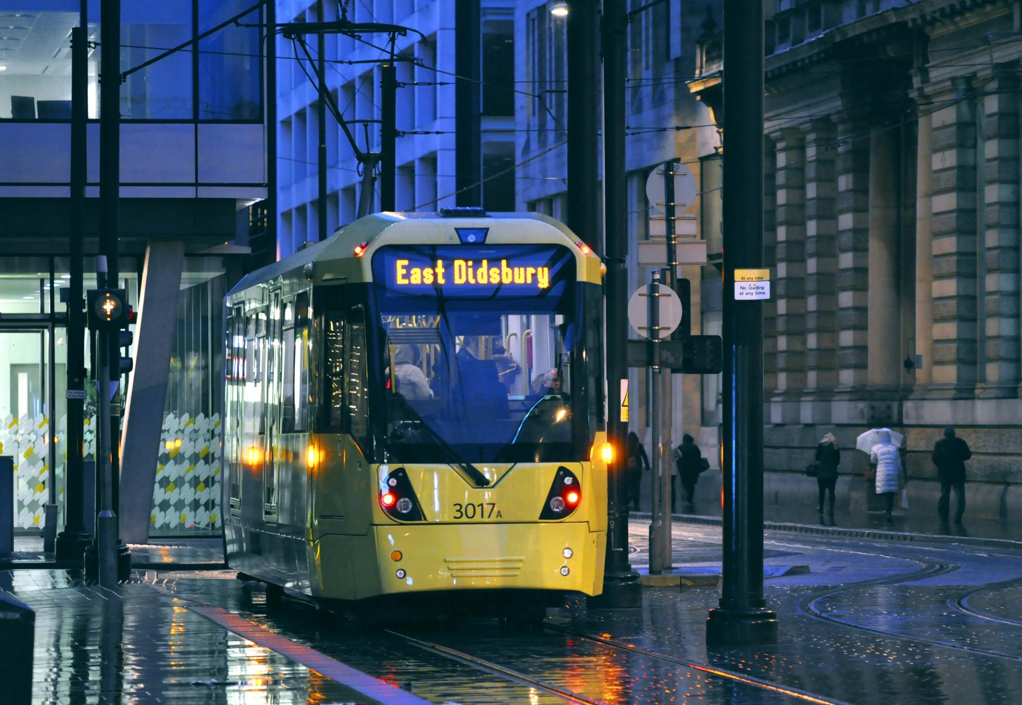 Metrolink tram in Manchester city centre