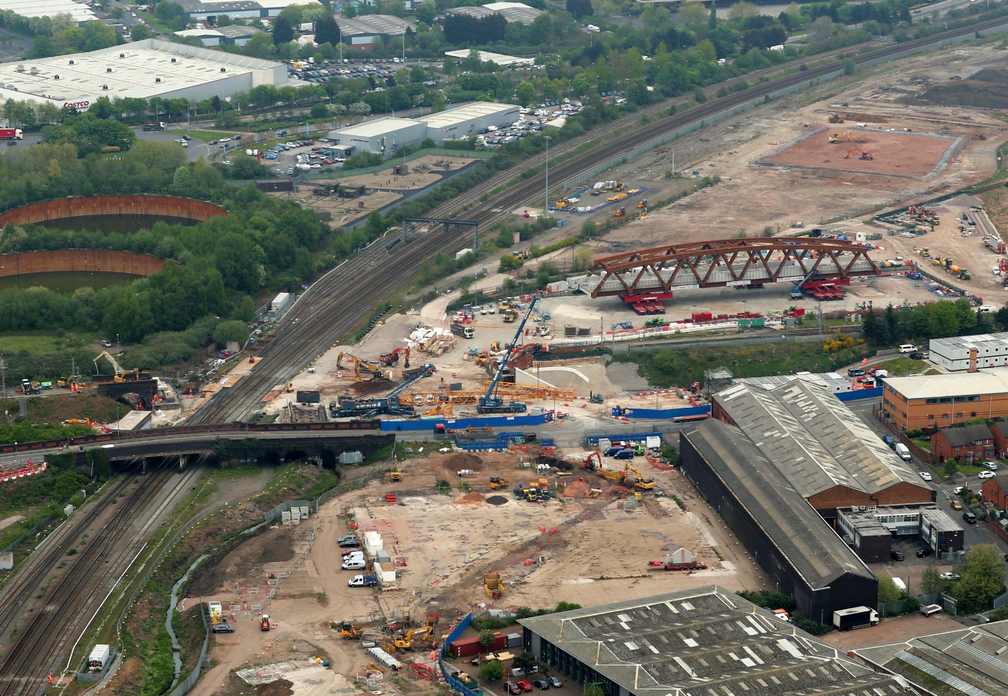 Aerial photograph of the railway bridge being established