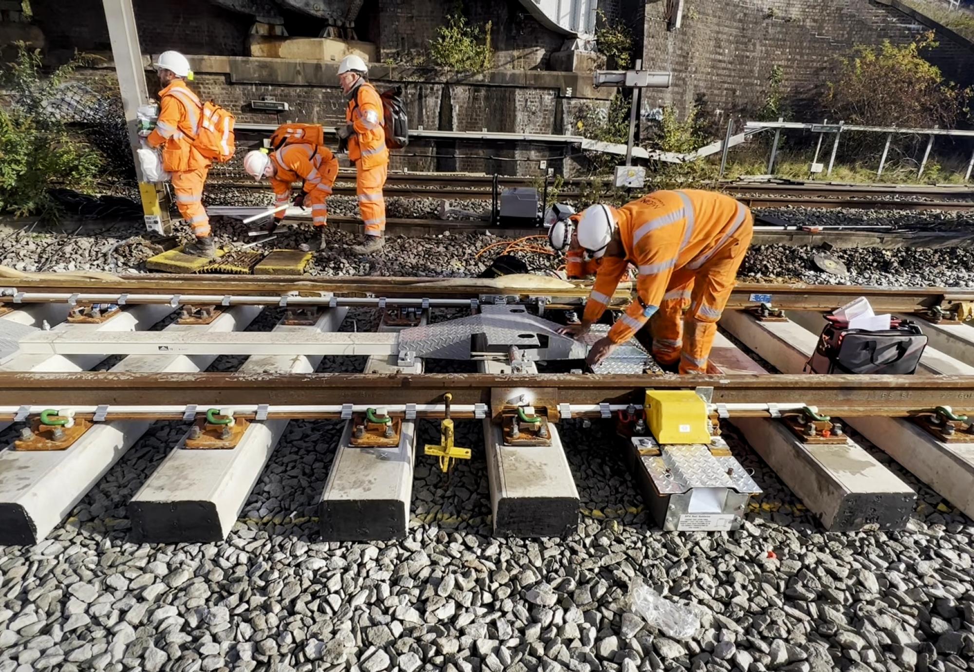 Network Rail engineers working on new track during Trent Valley line upgrade October 2022, via Network Rail 