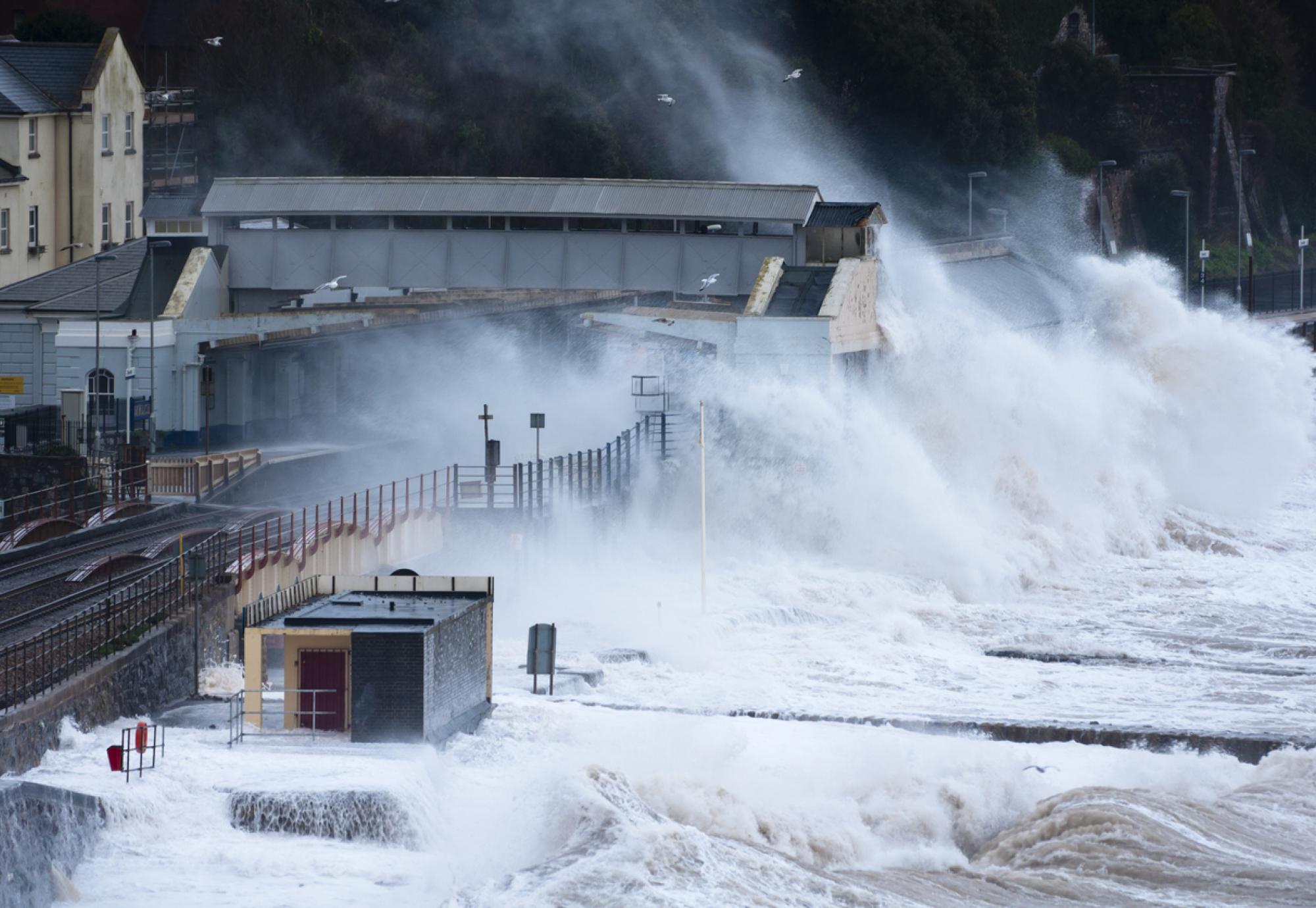 Damages to the rail lines in Dawlish due to extreme weather conditions, via Istock