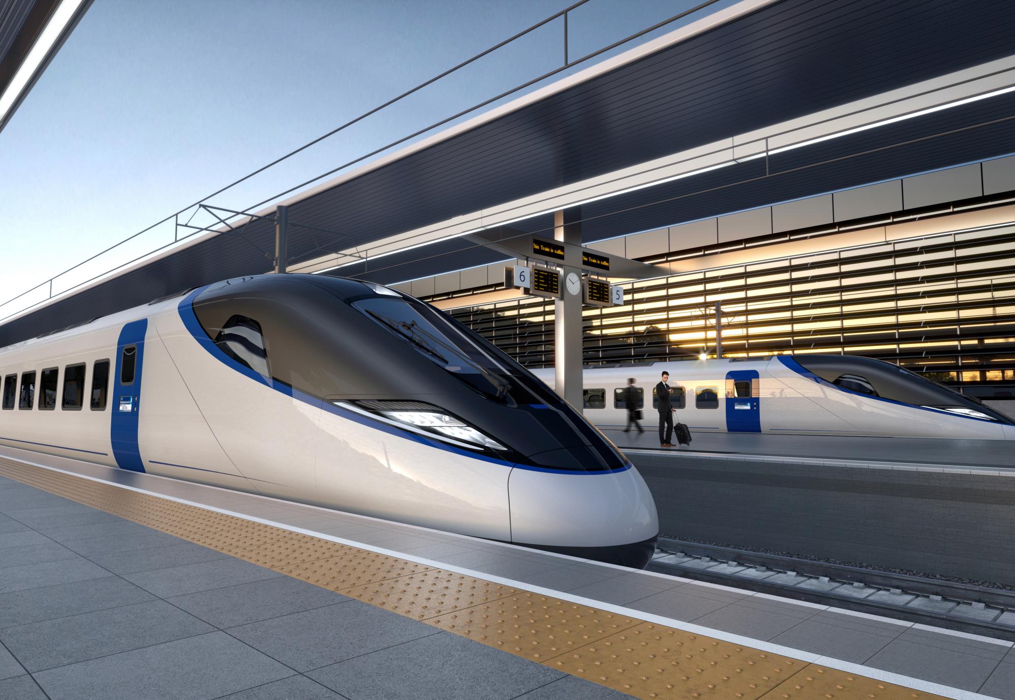 Artists impression of an HS2 train at a platform v2, via HS2 