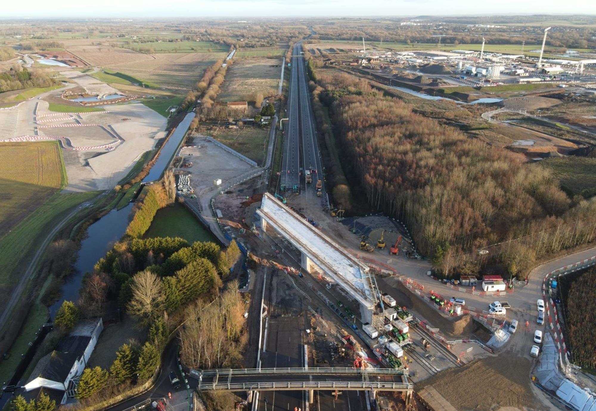 Bridge slide across the M42 in Warwickshire 